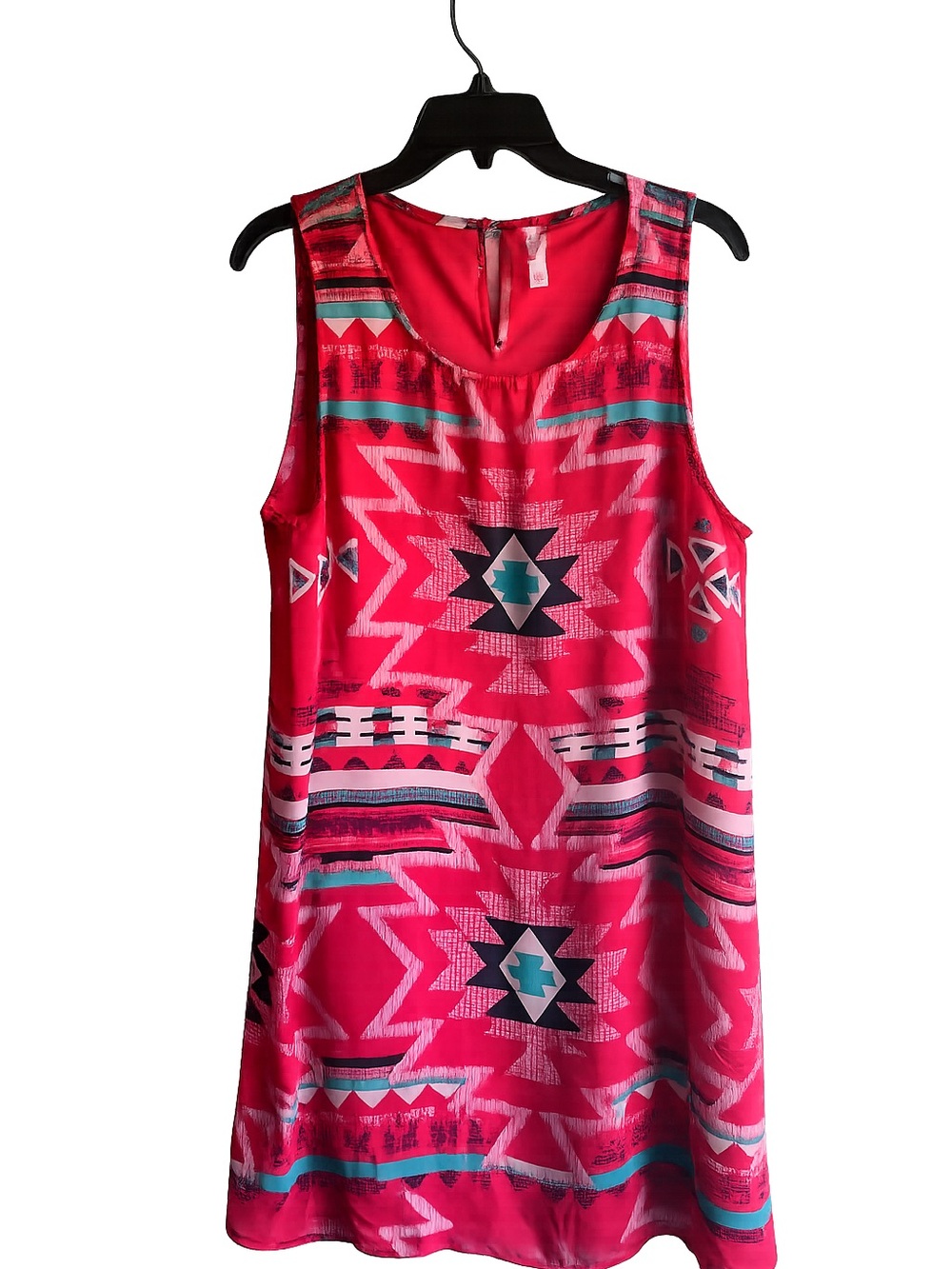 Xhilaration Coral Aztec Tank Dress with Teal Accents